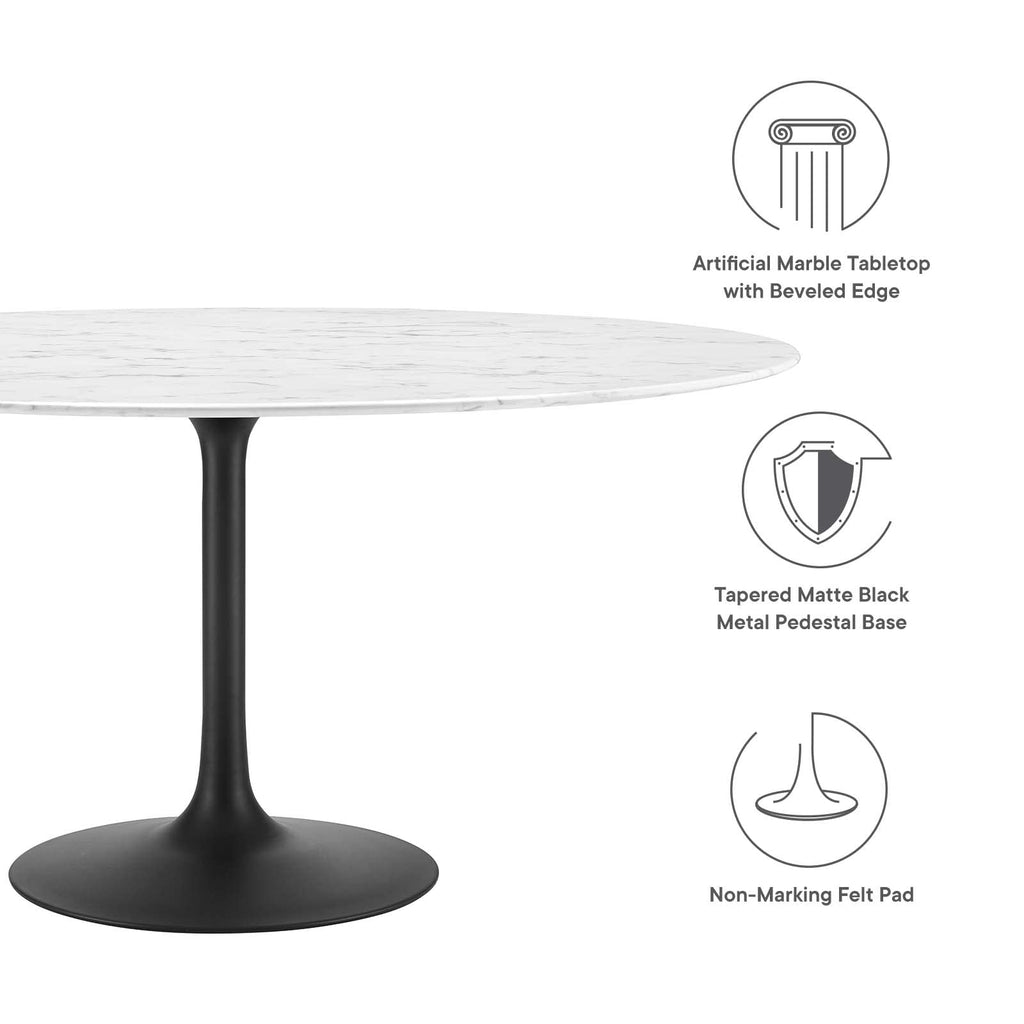 Modway Lippa Round 60" Mid-Century Modern Artificial Marble Dining Table in Black White