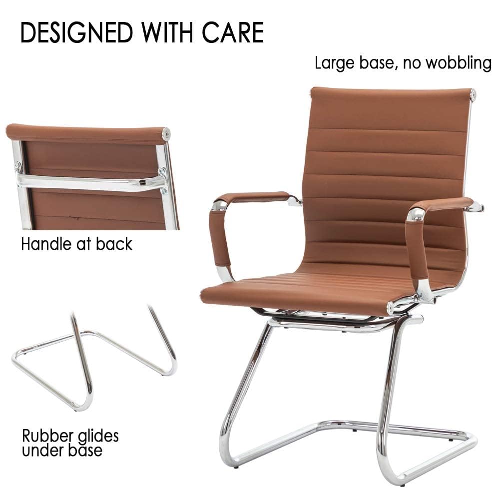Conference Room Chairs Set of 8, Waiting Room Chairs with Arms, Reception & Waiting Room Seating, No Wheels Meeting Chairs with Mid Back Support and Chrome Sled Base, Cafe