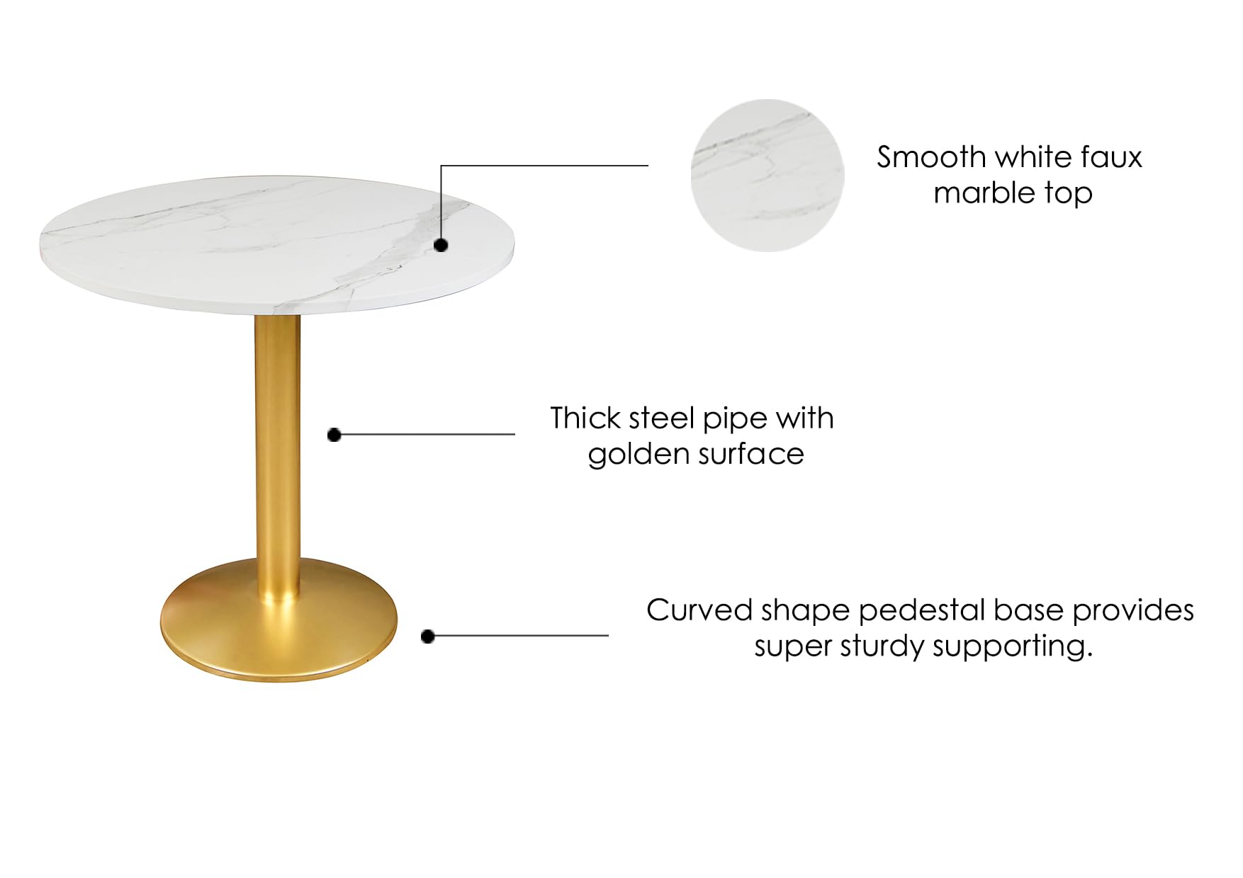 Round Modern Dinning Table 30 inches Bistro Tulip Table with White Faux Marble top Gold Sturdy Metal Frame,Easy Assemble,Diameter 30in*H28.54in