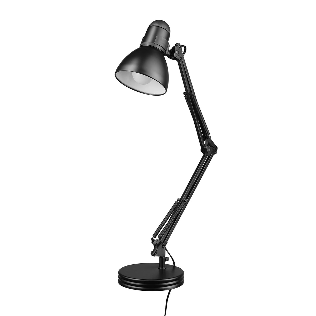 28" Heavy Base Top Moving Spring Balanced Swing Arm Desk Lamp, Black, On/Off Rotary Switch on Shade, Office Decor, Reading Light, Home Essentials, Room Lighting