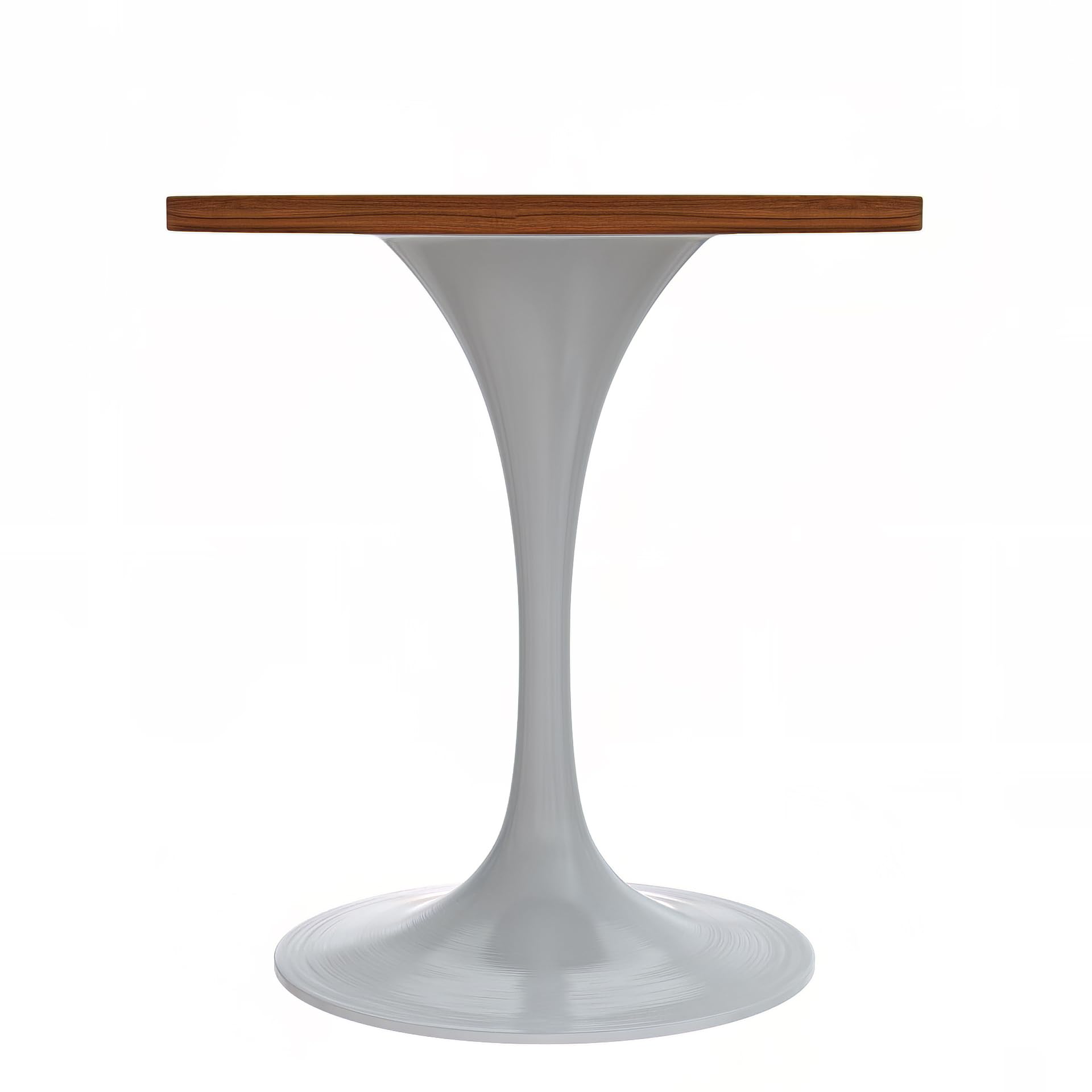 LeisureMod Verve Mid-Century Modern 27 Inch Round Dining Table, MDF Wood Tabletop with White Steel Pedestal Base, Contemporary Kitchen & Dining Room, Small Space Breakfast Table, Cognac Brown
