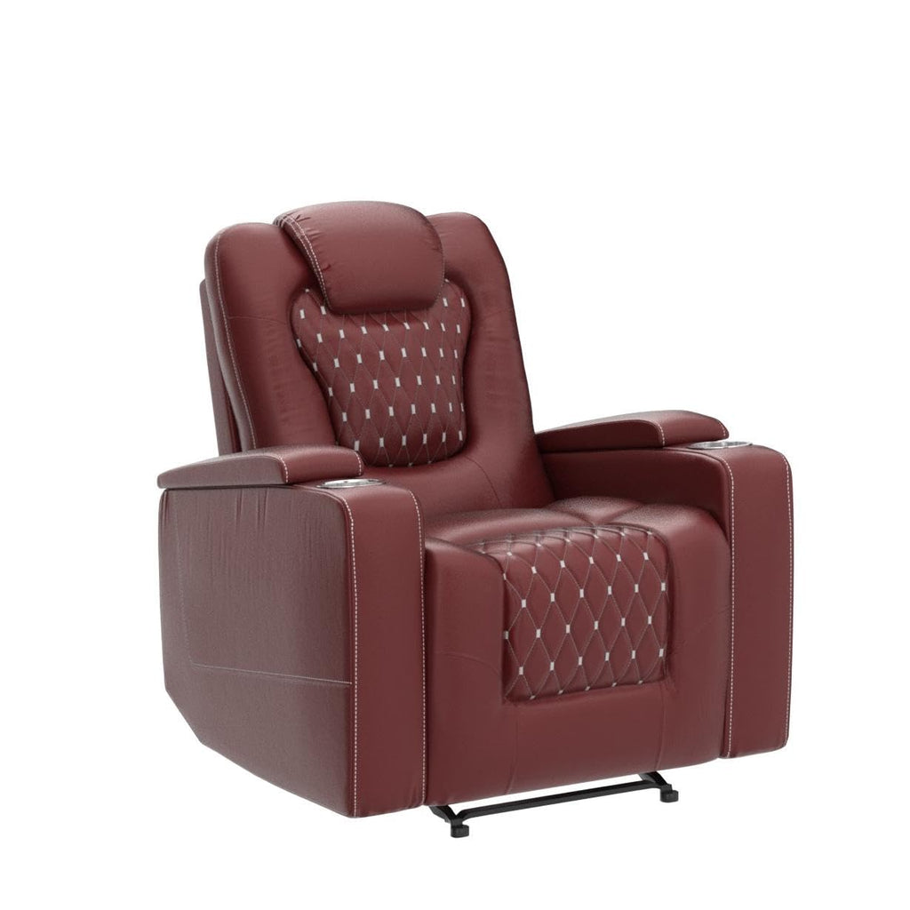 Power Recliner Chair Set of 3, Electric Soft Faux Leather Reclining Home Theater Seating - USB Ports, Cup Holders, Hidden Arm Storage Movie & Media Room Chairs (Red)