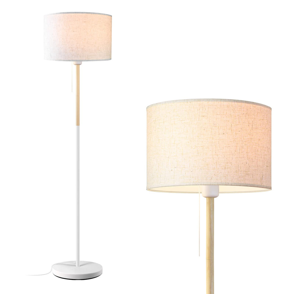 Bedroom Standing Floor Lamp, Farmhouse Lamp with Linen Shade, White