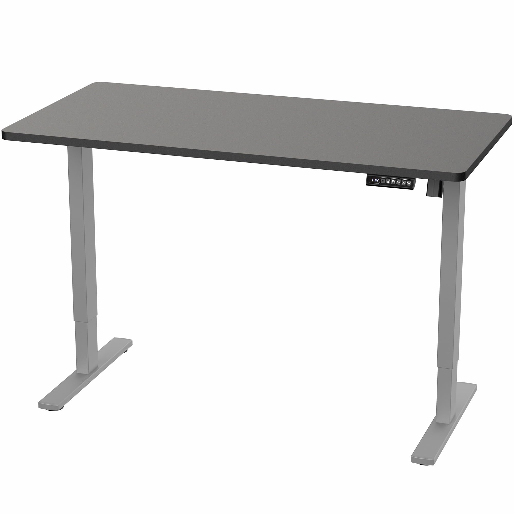 Electric 55 x 28 in Standing Desk, Memory Height Adjustment, 1B Series, Holds 220 lbs, One-Piece Black Top, Gray Frame