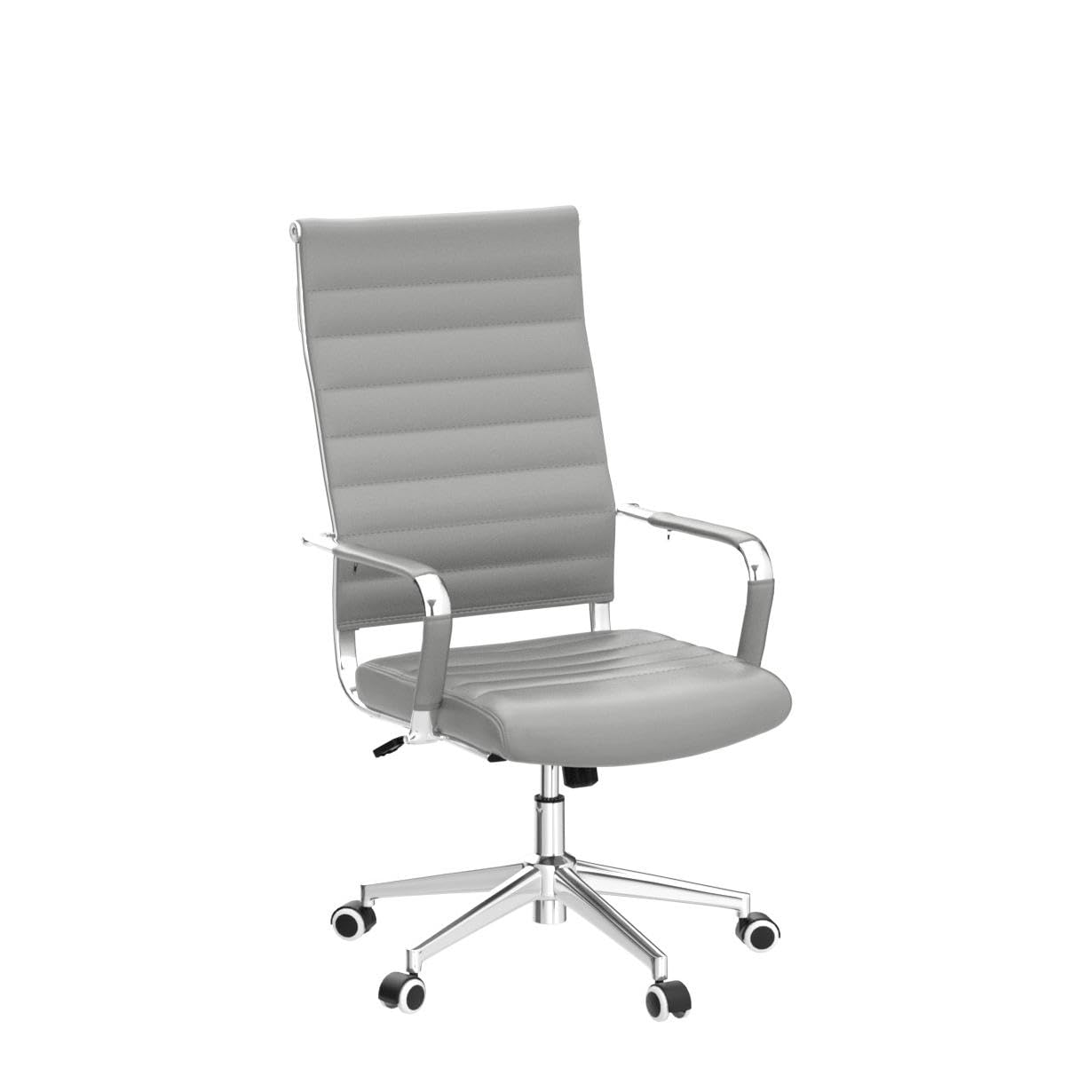 Grey Office Desk Chair, Ergonomic Leather Modern Conference Room Chairs, Executive Ribbed Height Adjustable Swivel Rolling Chair for Home Office.