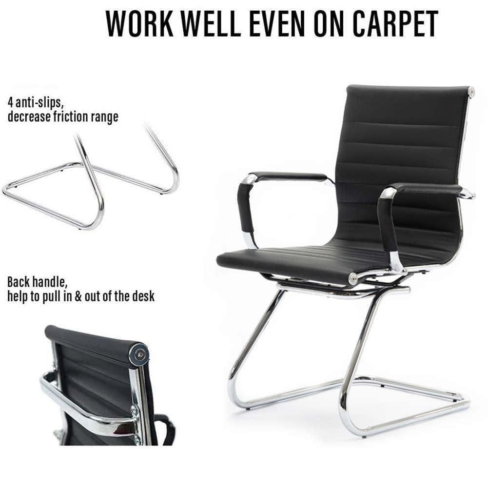 Conference Room Chairs Set of 4, Waiting Room Chairs with Arms, Faux Leather Reception Chairs No Wheels, Office Guest Chairs with Mid Back Support and Chrome Sled Base, Black