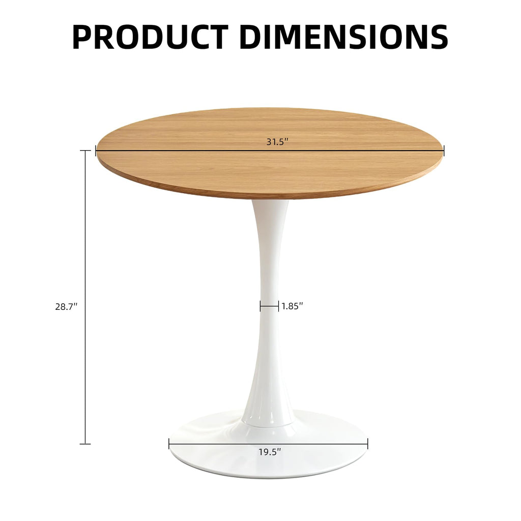 Hansweld Round Dining Table, 31.5" Circle Tulip Table with Thickened Tabletop & Metal Pedestal, Mid Century Modern Bistro Table for Kitchen, Small Places, Living Room, Cafe (Faux Oak)