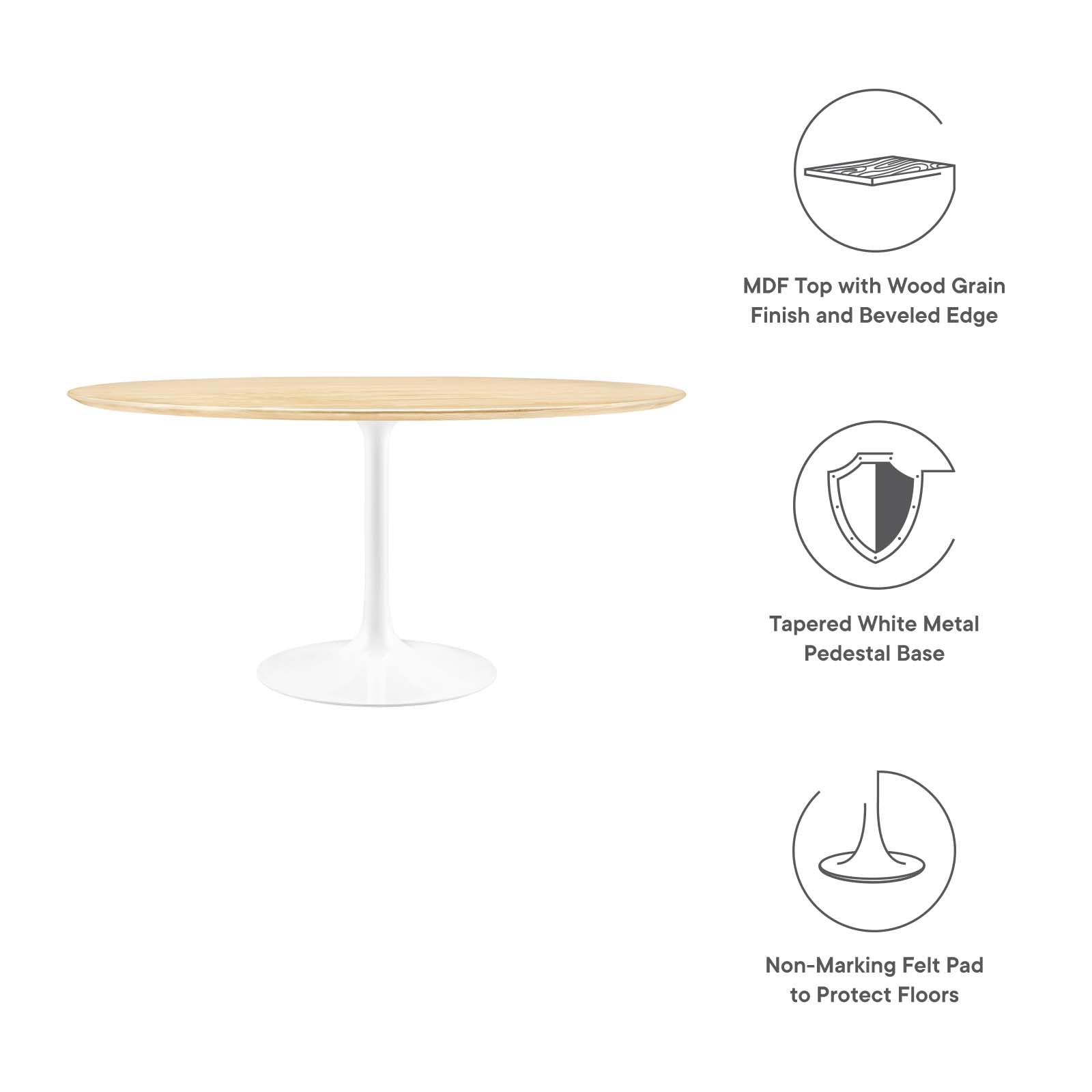 Modway Lippa Dining Table, 60", White Natural