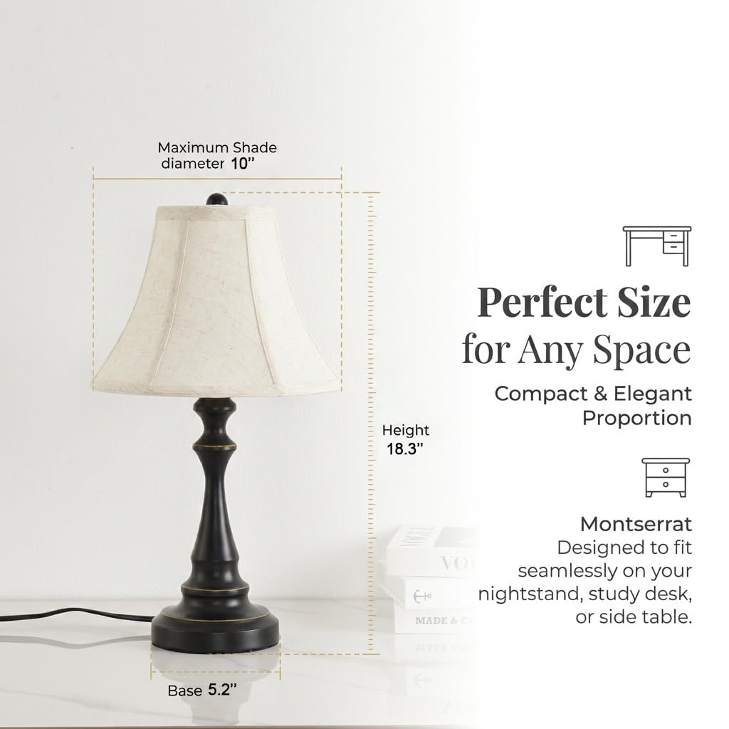 Traditional Table Lamp, Black Vintage Desk Lamp with Fabric Shade