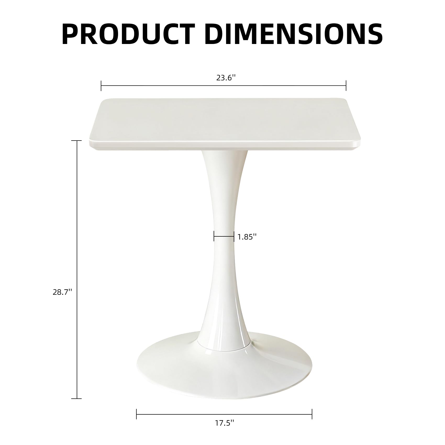 Hansweld Square Dining Table, 24" Tulip Table with Thickened Tabletop & Metal Pedestal, Mid Century Modern Bistro Table for Kitchen, Small Places, Living Room, Cafe (White)