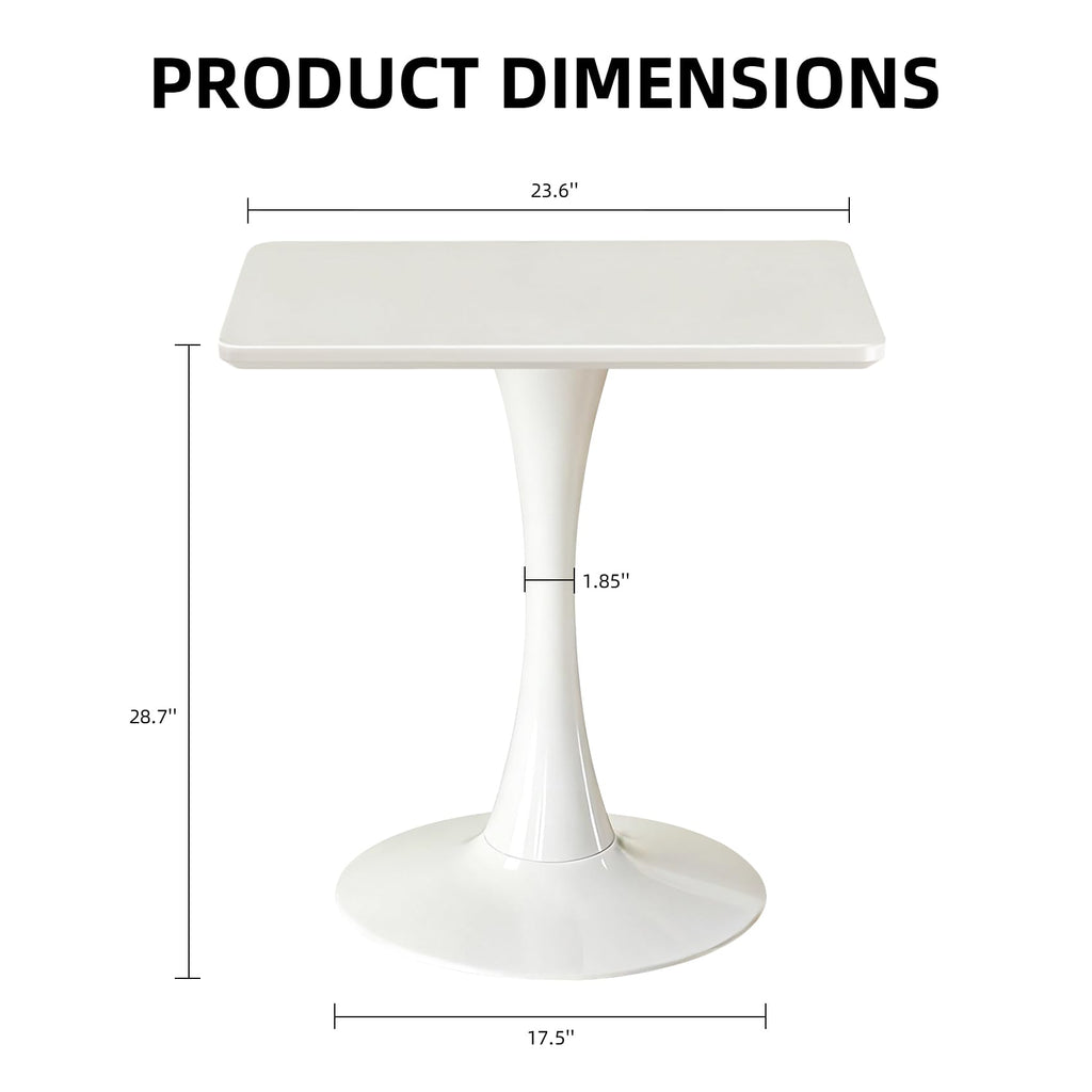 Hansweld Square Dining Table, 24" Tulip Table with Thickened Tabletop & Metal Pedestal, Mid Century Modern Bistro Table for Kitchen, Small Places, Living Room, Cafe (White)