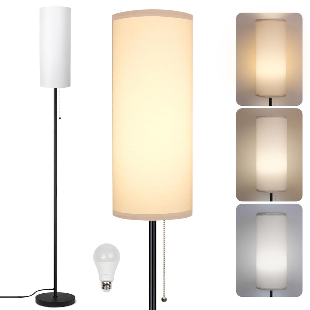 Floor Lamp for Living Room, Modern Standing Lamps with Lampshade, Minimalist Tall Lamp with Chain Switch for Living Room, Bedroom, Kids Room, Office,Standing Lamp LED Bulb Included (White Shade)