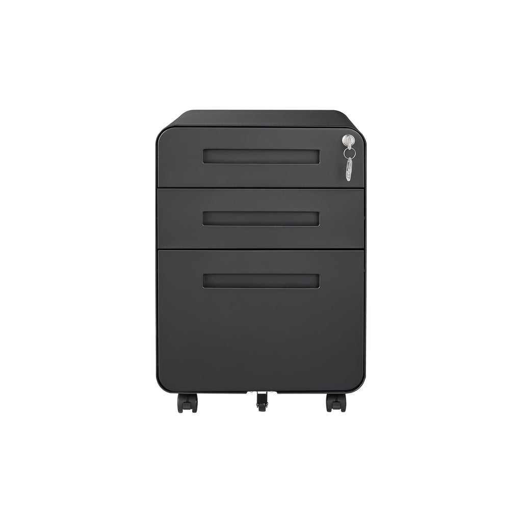 3 Drawer File Cabinet for Office, Under Desk Mobile Filing Cabinet with Lock for A4/Letter/Legal Size, 5 Wheel Anti-tilt Rolling File Cabinets, Fully Assembled