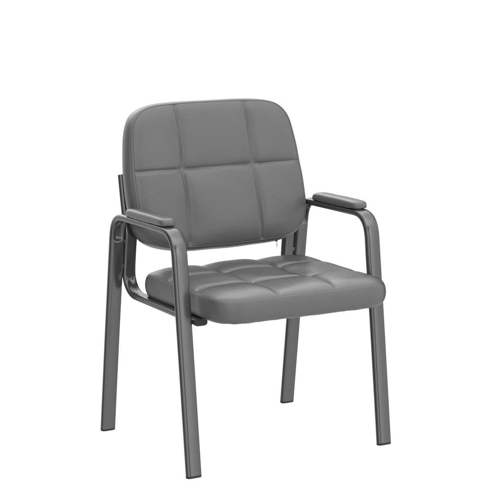 (Grey 2 Pack) Waiting Room Guest Chair with Bonded Leather Padded Arm Rest for Office Reception and Conference Desk