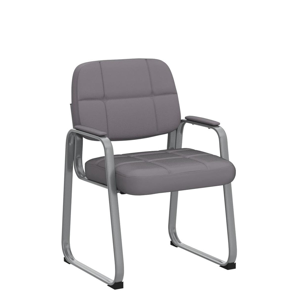 4 Pack, Waiting Room Guest Chair with Bonded Leather Padded Arm Rest for Office Reception and Conference Desk Black with Sled Base Grey