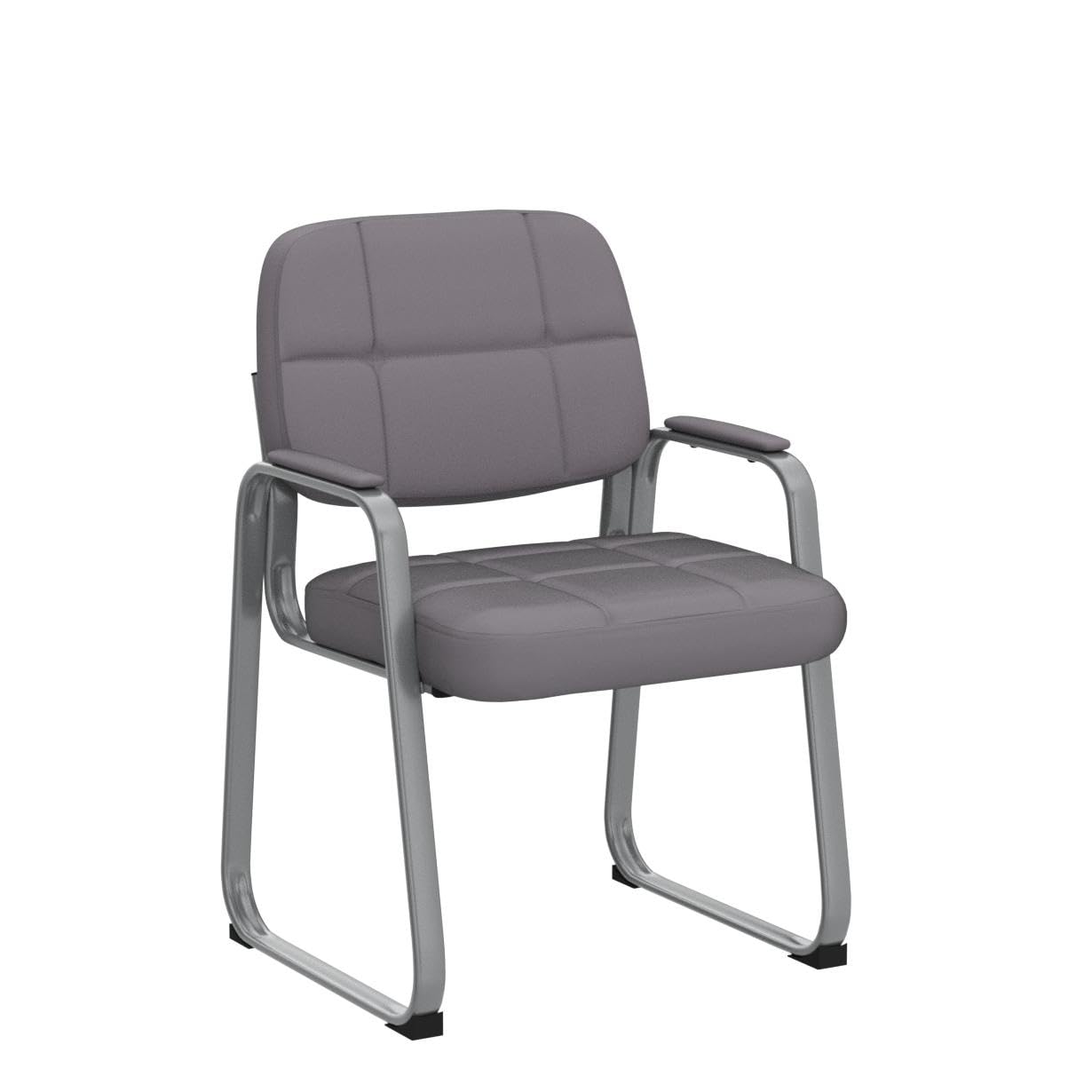 4 Pack, Waiting Room Guest Chair with Bonded Leather Padded Arm Rest for Office Reception and Conference Desk Black with Sled Base Grey