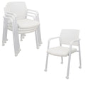 Set of 4, Stacking Office Chairs with Wheels | Mesh Back, Thicken Leather Seat and Streamline Armrests, Ergonomic Lumber Support | School, Desk, Guest Reception, Waiting, Conference | White