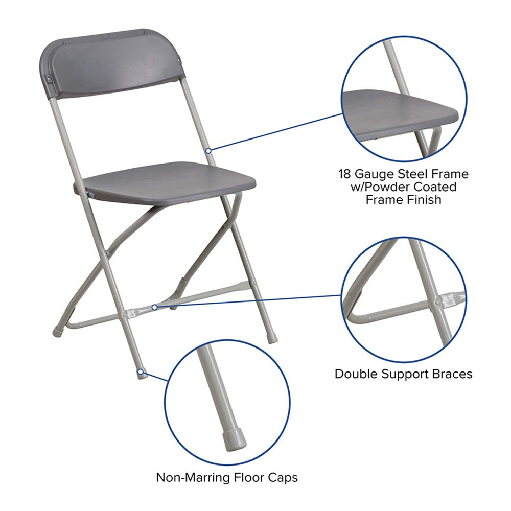 Set of 10, Hercules Series Plastic Folding Chairs for Parties and Weddings, Stackable Commercial Event Seats, Gray