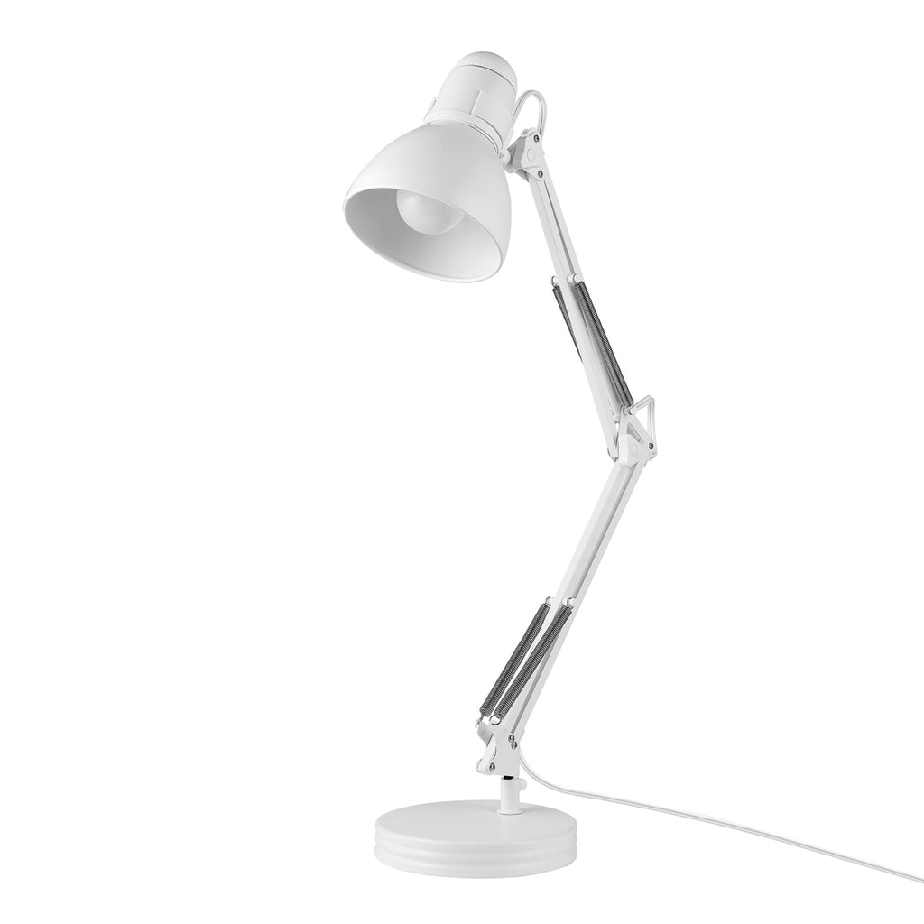 28" Swing Arm Architect Desk Lamp, Matte White, Rotary Switch on Shade, Partially Adjustable Arm, Modern Lighting for Bedroom or Office, Timeless, Indoor Lights
