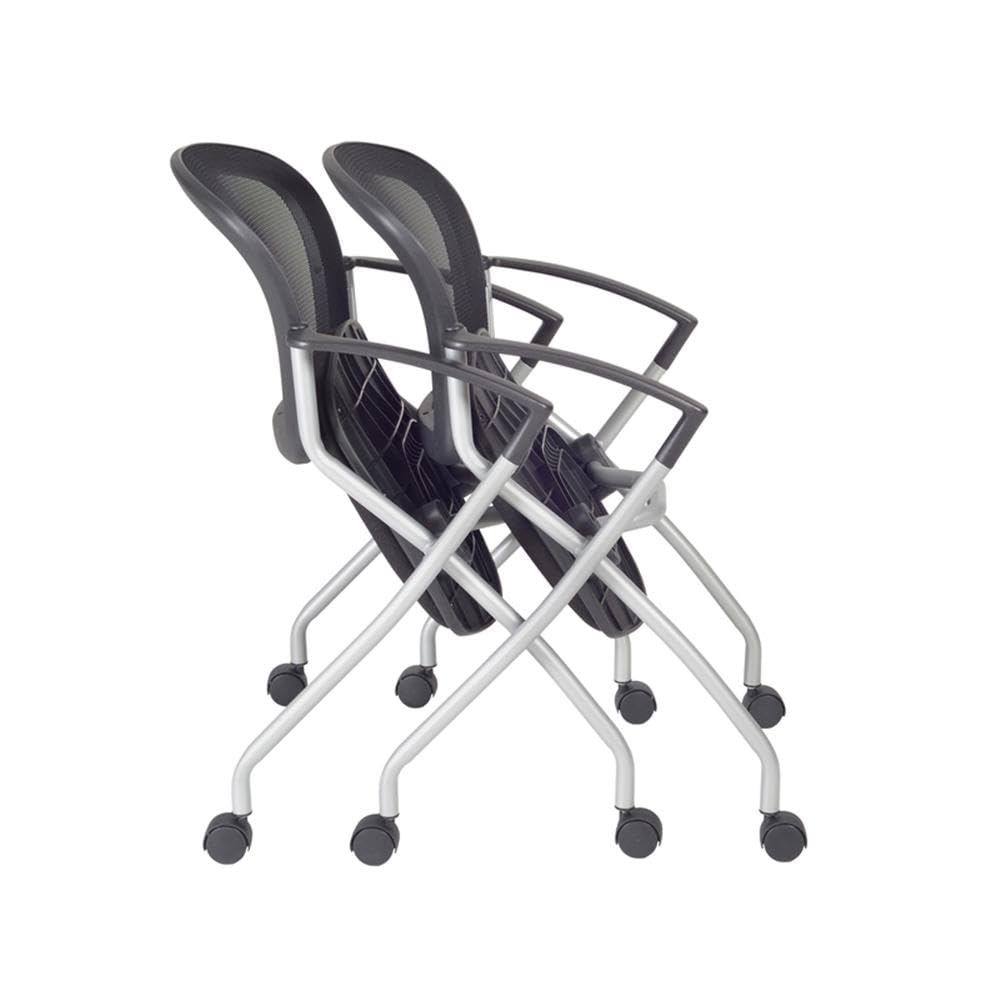 Flip-Top Training Table with 2 Nesting Mesh Chairs, 60 x 24 in, Noble Oak Laminate, Thermal Fused Melamine Top, Black T-Edge Banding, Space-Saving Design for Meetings or Classrooms
