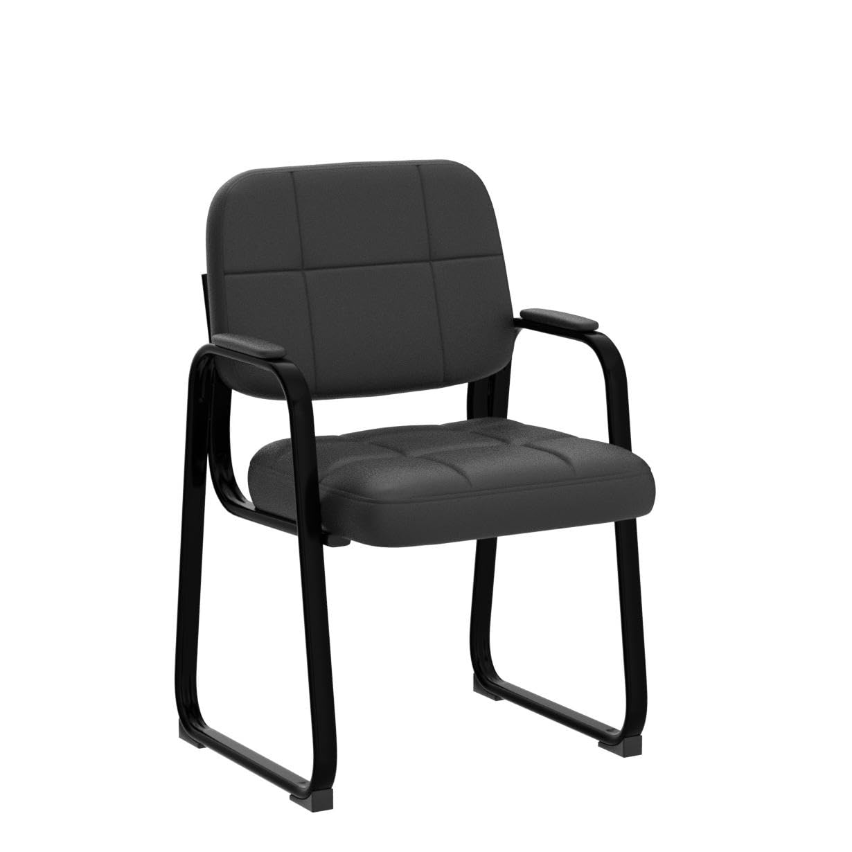 2 Pack, Waiting Room Guest Chair with Bonded Leather Padded Arm Rest for Office Reception and Conference Desk Black with Sled Base