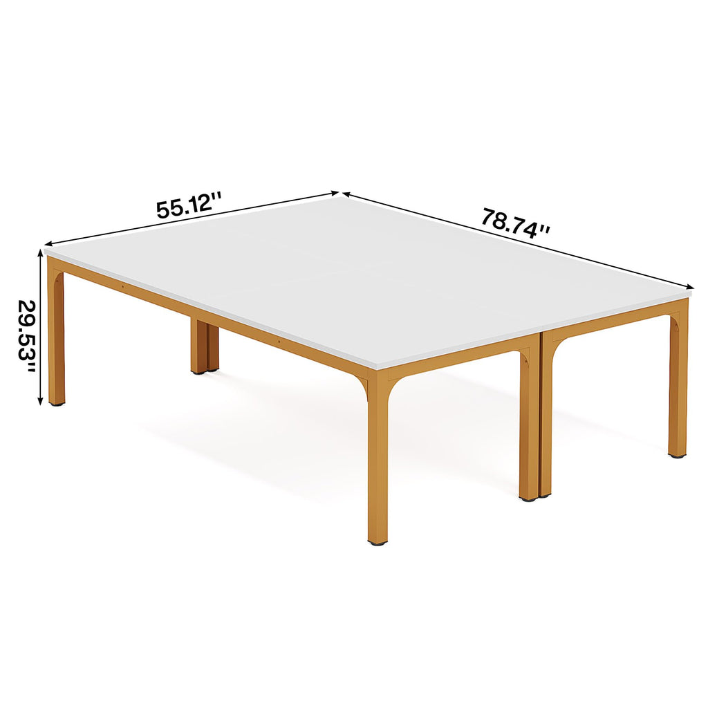 6.5 FT Conference Room Table, 78.74" W x 27.56" D Large Office Conference Table, Modern Seminar Meeting Table Desk for Boardroom, Meeting Room (2, White and Gold)
