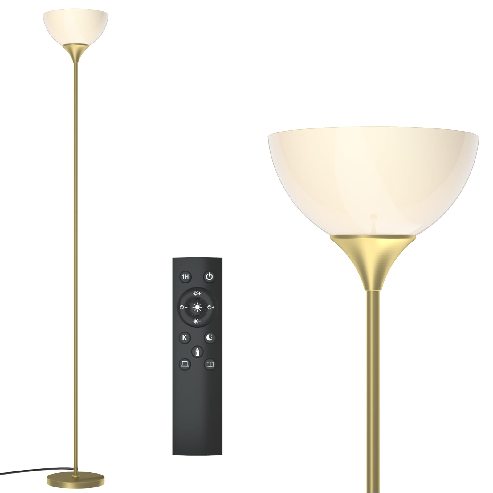 Floor Lamp, Remote Control with Stpeless Color Temperatures and Brightness, Torchiere lamp for Bedroom, Living Room, Bulb Included