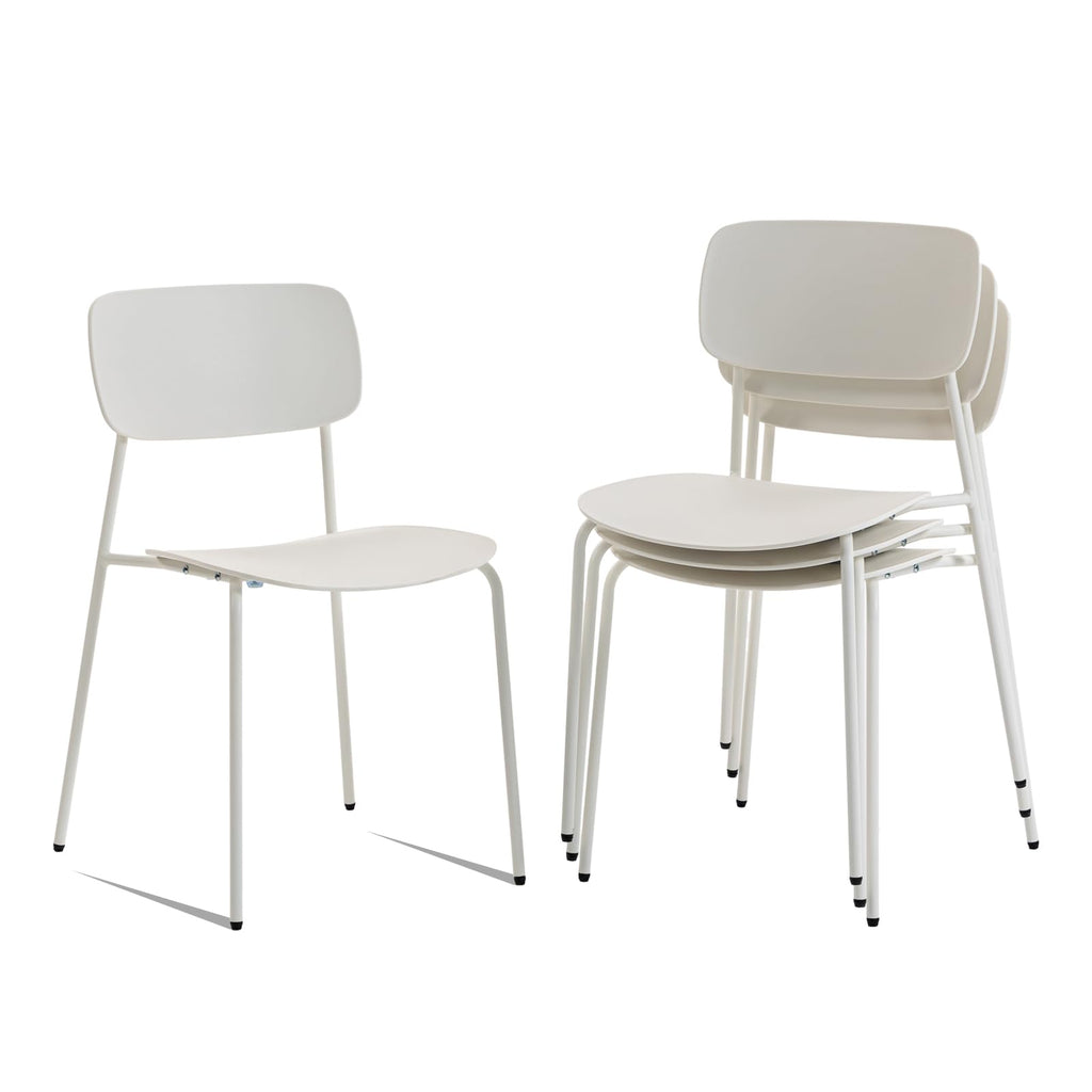Conference Room Chairs Stackable Set of 4, Reception Chairs with Plastic Seat, Stacking Chairs for Waiting Break Room Classroom Clearance, White