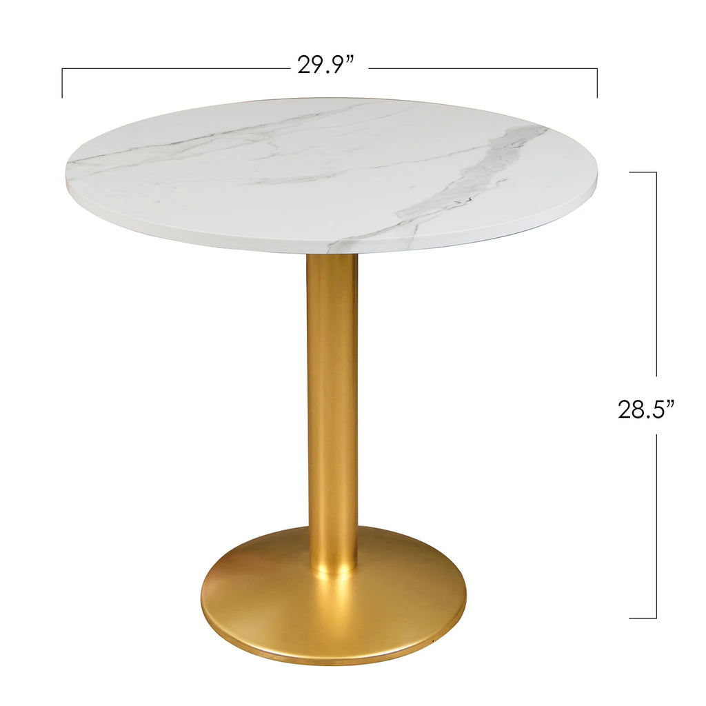 Round Modern Dinning Table 30 inches Bistro Tulip Table with White Faux Marble top Gold Sturdy Metal Frame,Easy Assemble,Diameter 30in*H28.54in