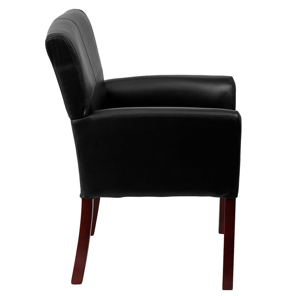 LeatherSoft Upholstered Executive Side Reception Chair, Lobby Chair with Cushions and Padded Arms, Black