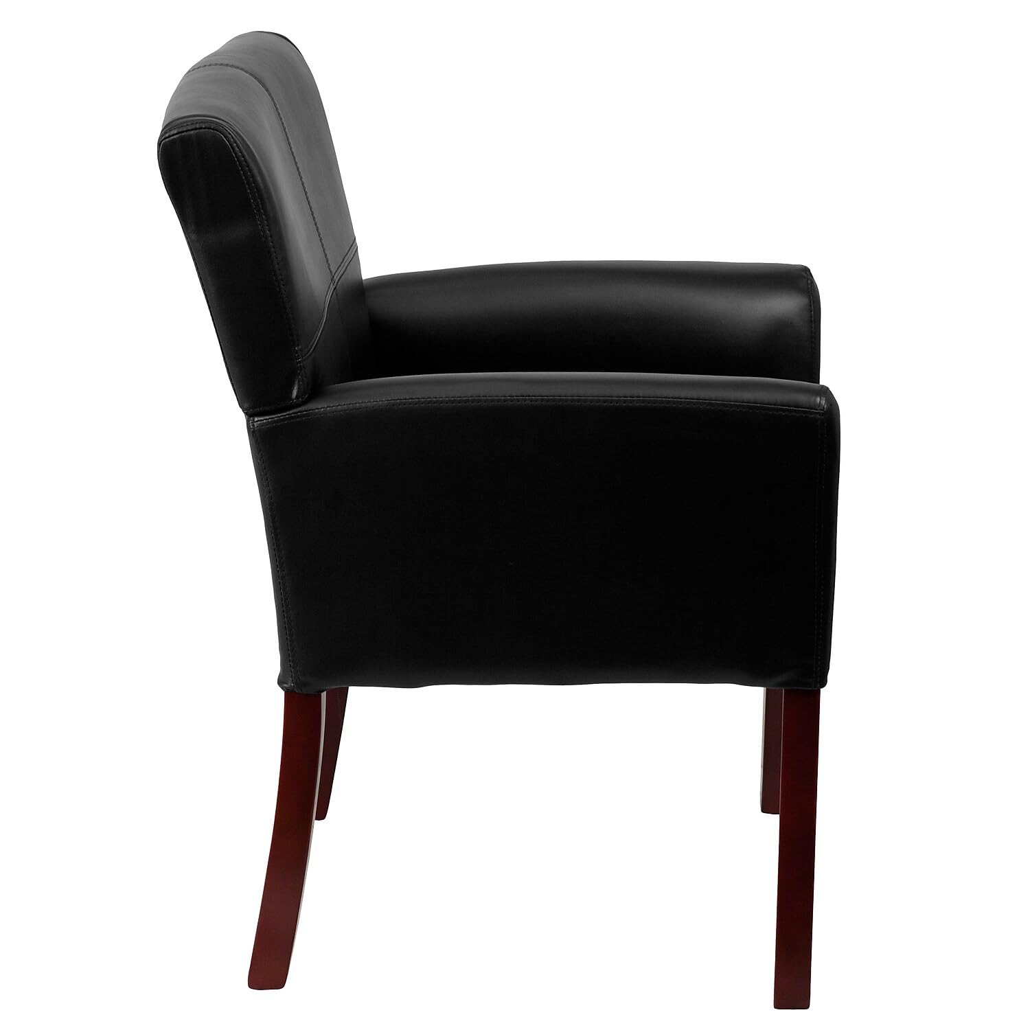 LeatherSoft Upholstered Executive Side Reception Chair, Lobby Chair with Cushions and Padded Arms, Black