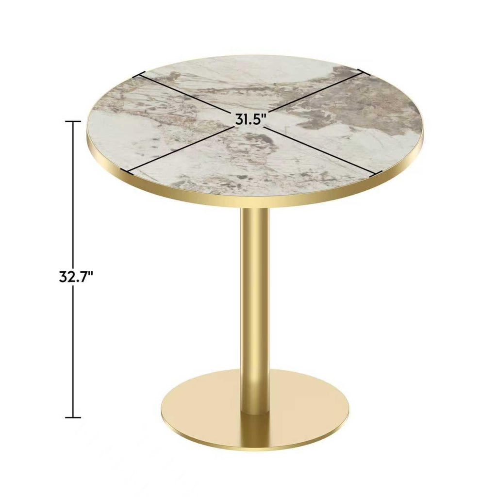 31.5" Round Tulip Dining Table, Mid-Century Tulip Table Kitchen Tulip Dining Table 2 People with Faux Marble Table Top & Stainless Steel Base for Office Living Room