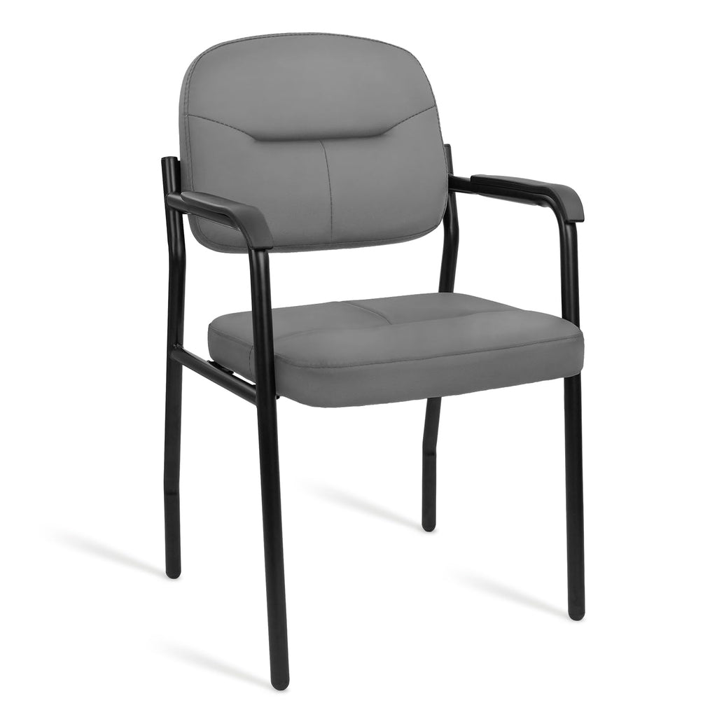Leather Guest Chair No Wheels, Office Reception Chair with Armrests and Lumber Support, Ergonomic Desk Armchair for Meeting Waiting Conference Lobby Room Shool, Grey, 1PK