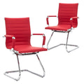 No Wheels Chairs Waiting Room Chair Leather Conference Chairs Back Support Heavy Duty Office Chair with Arm, Set of 2 (Deep Red)