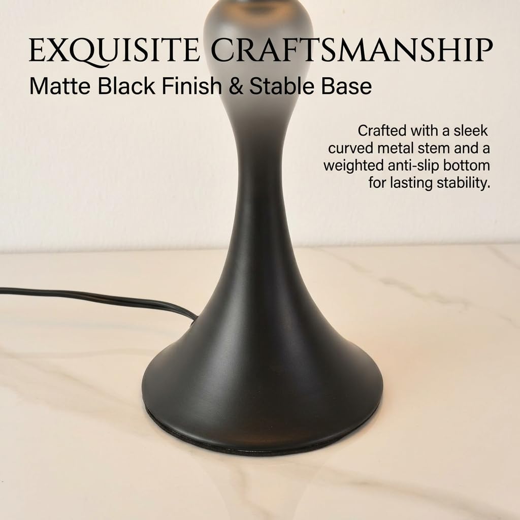 Traditional Table Lamp, Vintage Desk Lamp for Living Room with Fabric Shade, Farmhouse Bedside Lamp Black Finish for Bedroom Hotel Nightstand Office (Pack-01)
