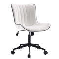 White Armless Office Chair Faux Leather Small Cute Desk Chair with 12° Rocking Back Adjustable Height Swivel Vanity Chair Ergonomic Compact Home Computer Rolling Task Chair for Small Spaces
