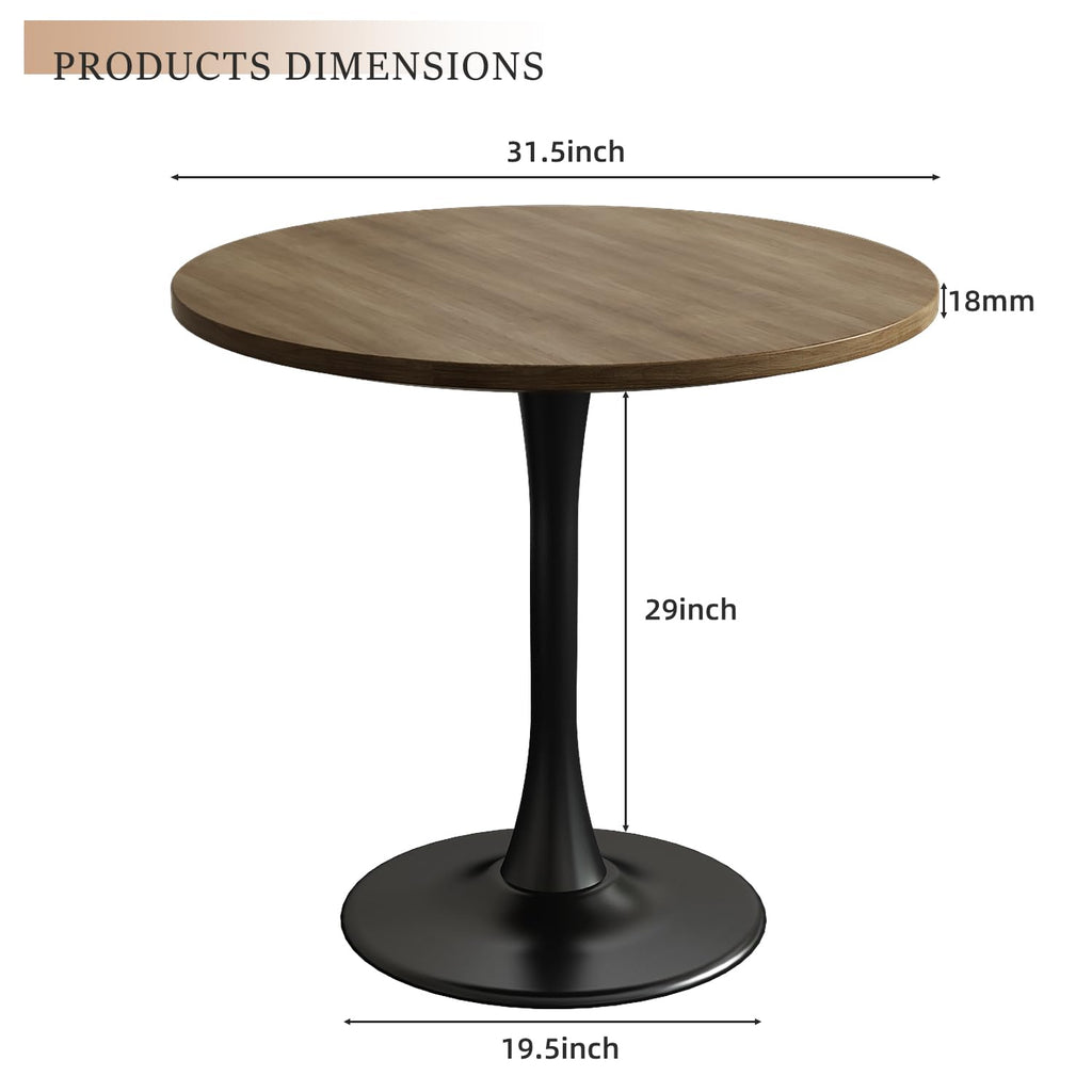 Kasinali Round Dining Table 31.5" Circle Tulip Table with Wood Thickened Tabletop & Sturdy Metal Pedestal Mid Century Modern Farmhouse Kitchen Tables for 4 Small Places Living Room Cafe,Somber Walnut