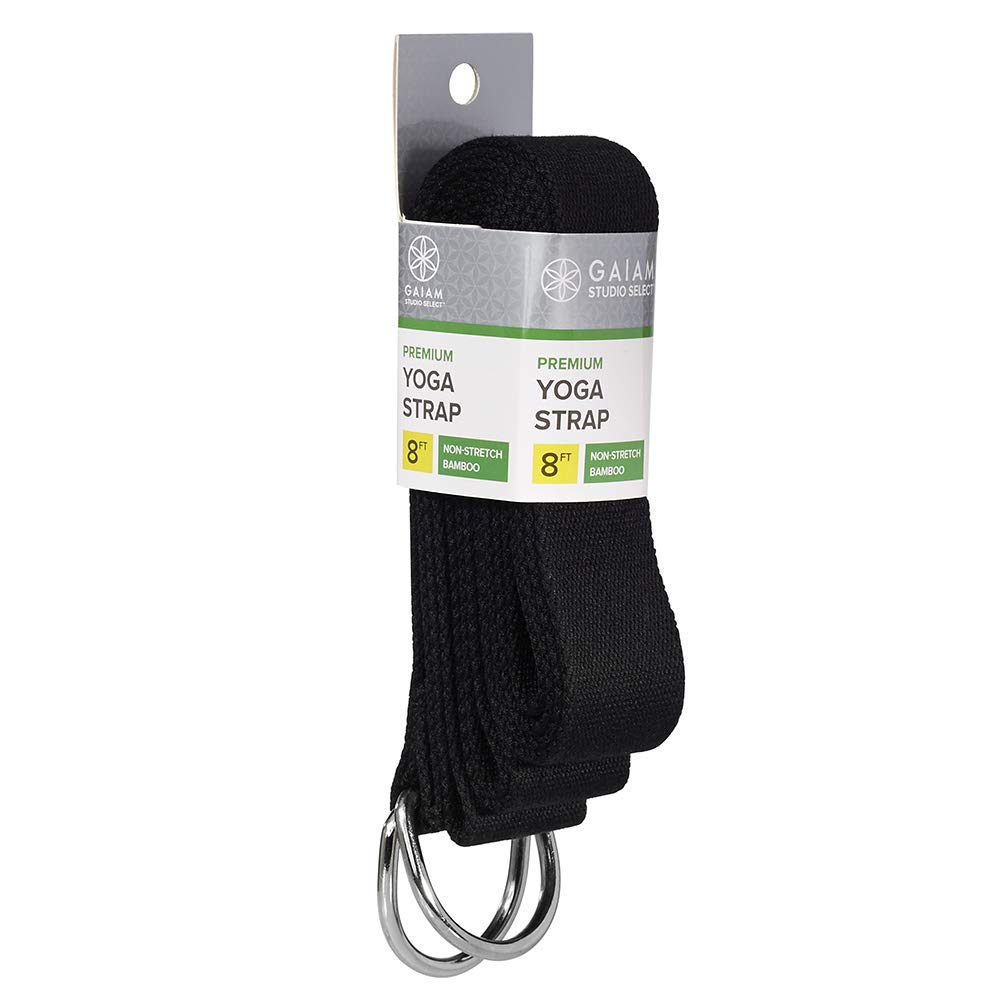 Yoga Strap (8ft) Premium Stretch Band with Adjustable Metal D-Ring Buckle Loop | Exercise & Fitness Stretching for Yoga, Pilates, Physical Therapy, Dance, Gym Workouts (Black)