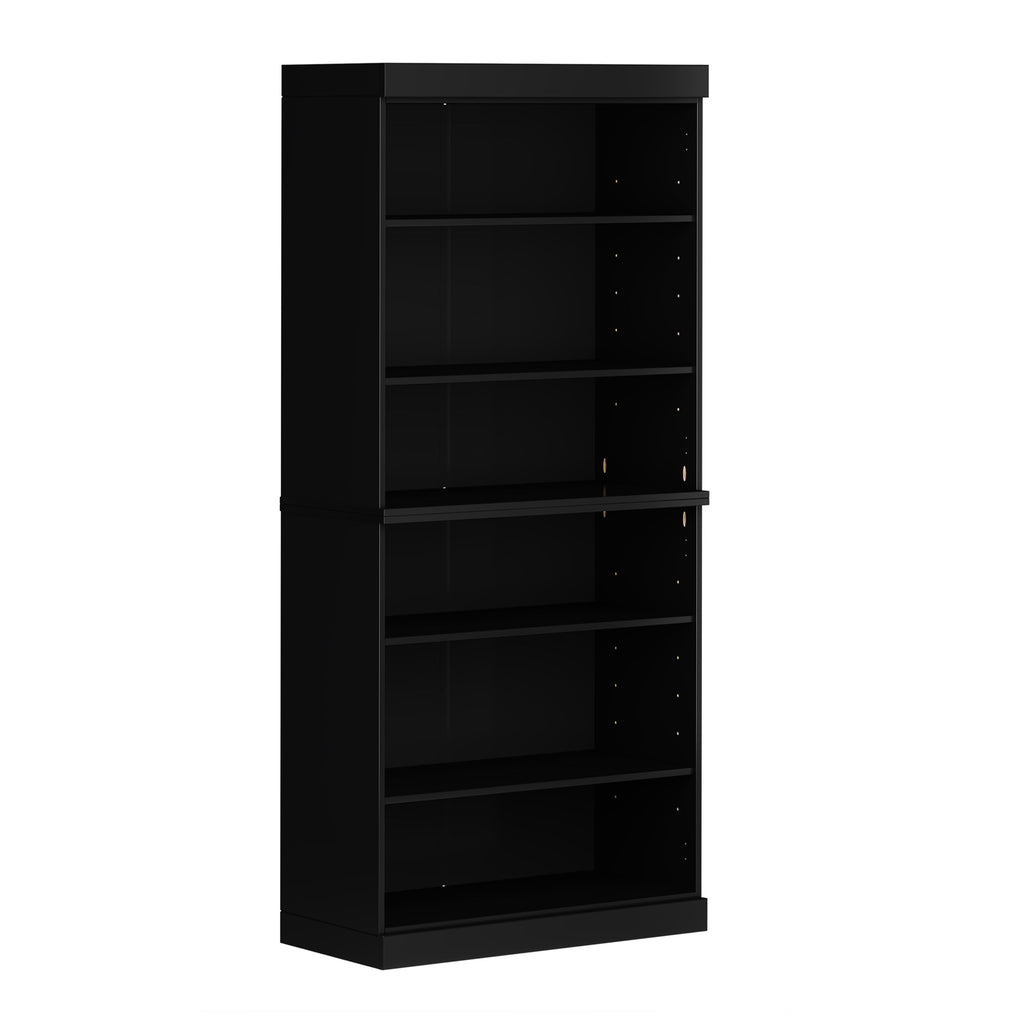 Solid Wood Bookcase - Stackable Modular 6-Tier Bookshelf - 71.5" Tall x 32" Wide - Black, Open Display Shelf for Living Room, Office, Renewable 100% Eco-Friendly Wood, Made in Brazil