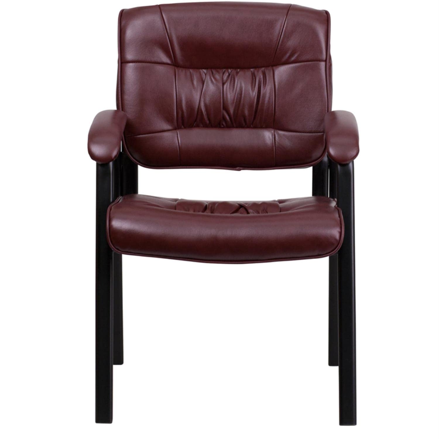 Haeger Leather Soft Tufted Executive Reception Chair with Padded Armrests, Upholstered Side Chair for Living Room or Office, Burgundy