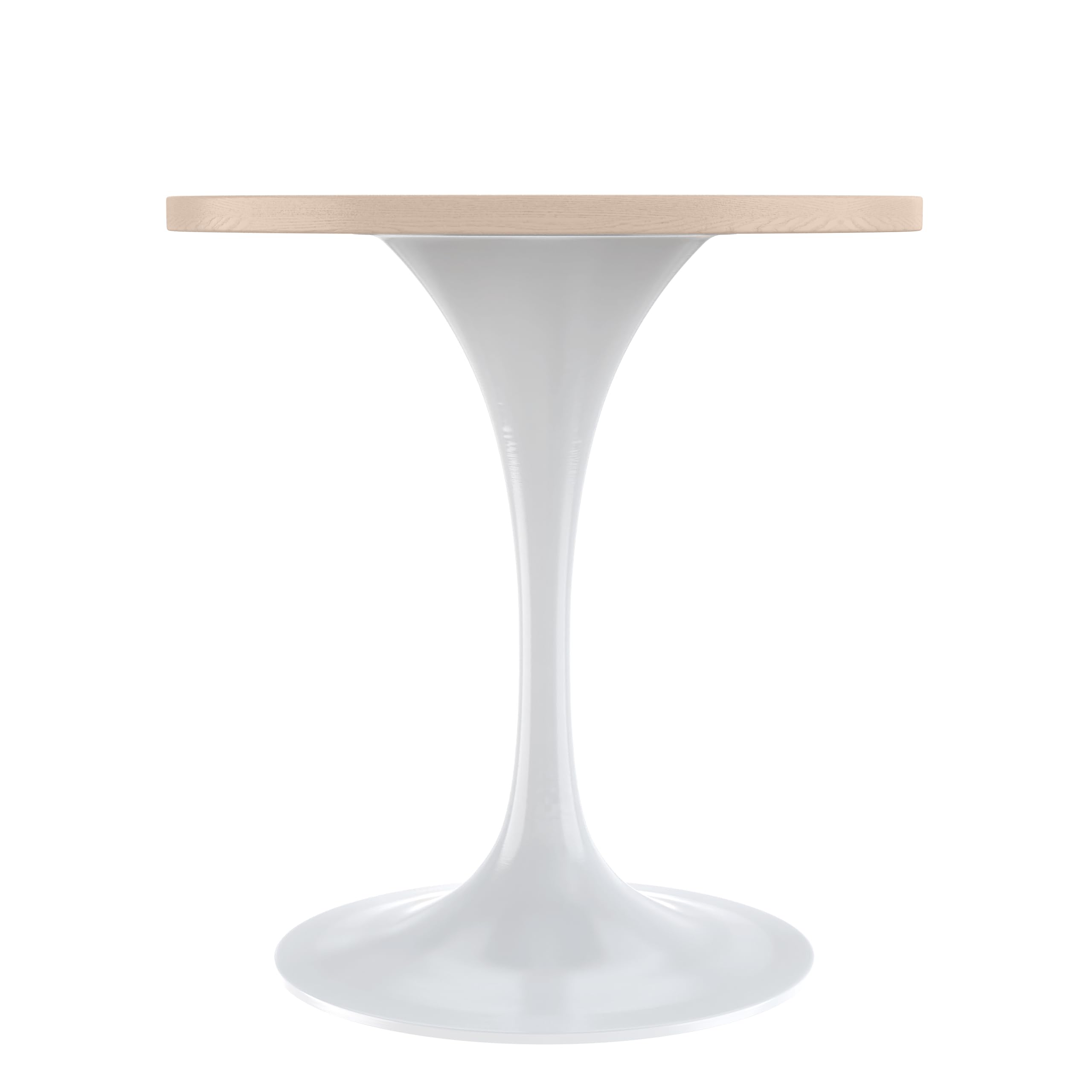 LeisureMod Verve Mid-Century Modern 27 Inch Round Dining Table, MDF Wood Tabletop with White Steel Pedestal Base, Contemporary Kitchen & Dining Room, Small Space Breakfast Table, Light Natural Wood
