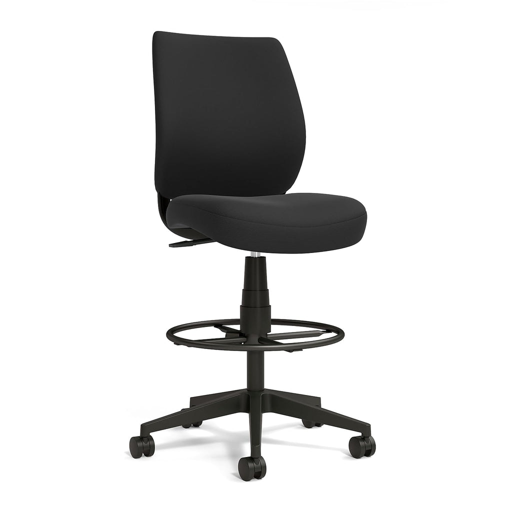 Drafting Stool, Fabric, Footrest, Black