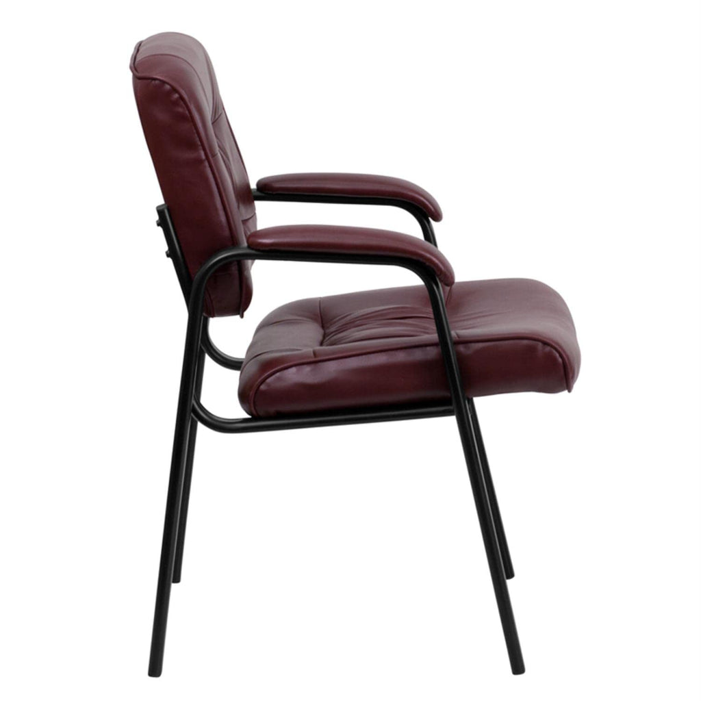 Haeger Leather Soft Tufted Executive Reception Chair with Padded Armrests, Upholstered Side Chair for Living Room or Office, Burgundy