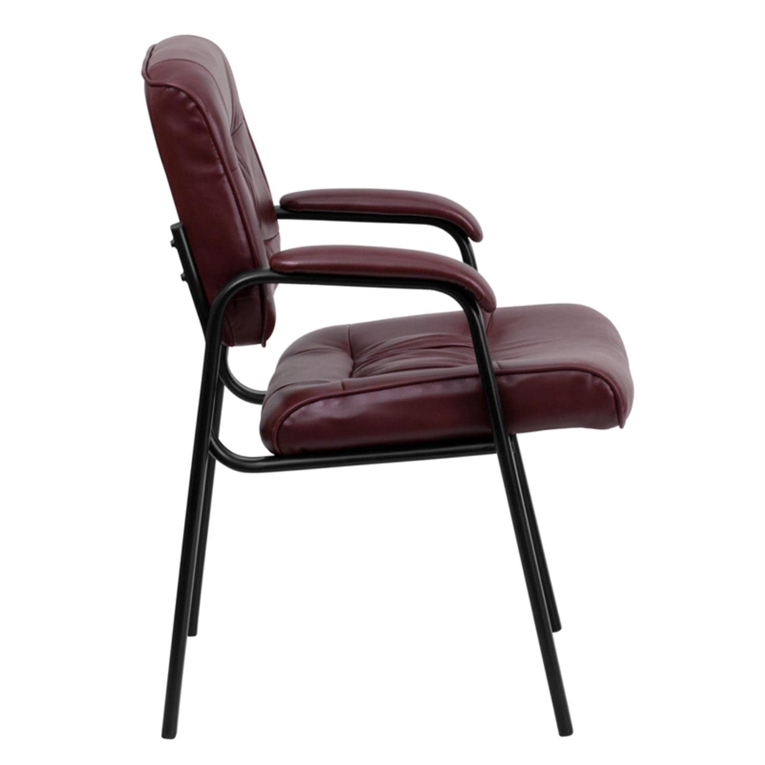 Haeger Leather Soft Tufted Executive Reception Chair with Padded Armrests, Upholstered Side Chair for Living Room or Office, Burgundy