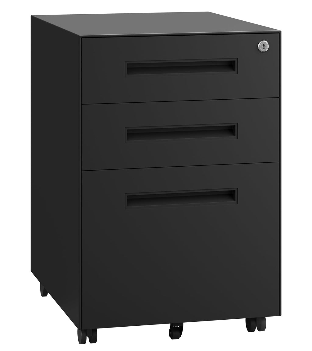 3 Drawer Metal Rolling File Cabinet Under Desk Filing Cabinet Black