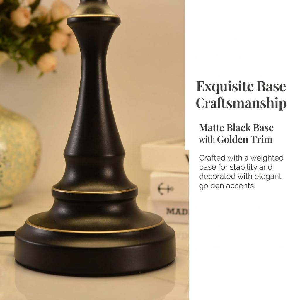 Traditional Table Lamp, Black Vintage Desk Lamp with Fabric Shade