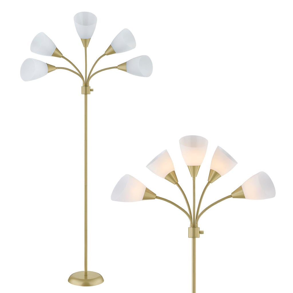 Medusa Modern Decor Floor Lamp, Multi Head Adjustable Gooseneck Bright Light Lamps for Reading, White Shades Tall Standing Tree Floor Lamps for Living Room Bedroom Office Kids Classroom, Gold