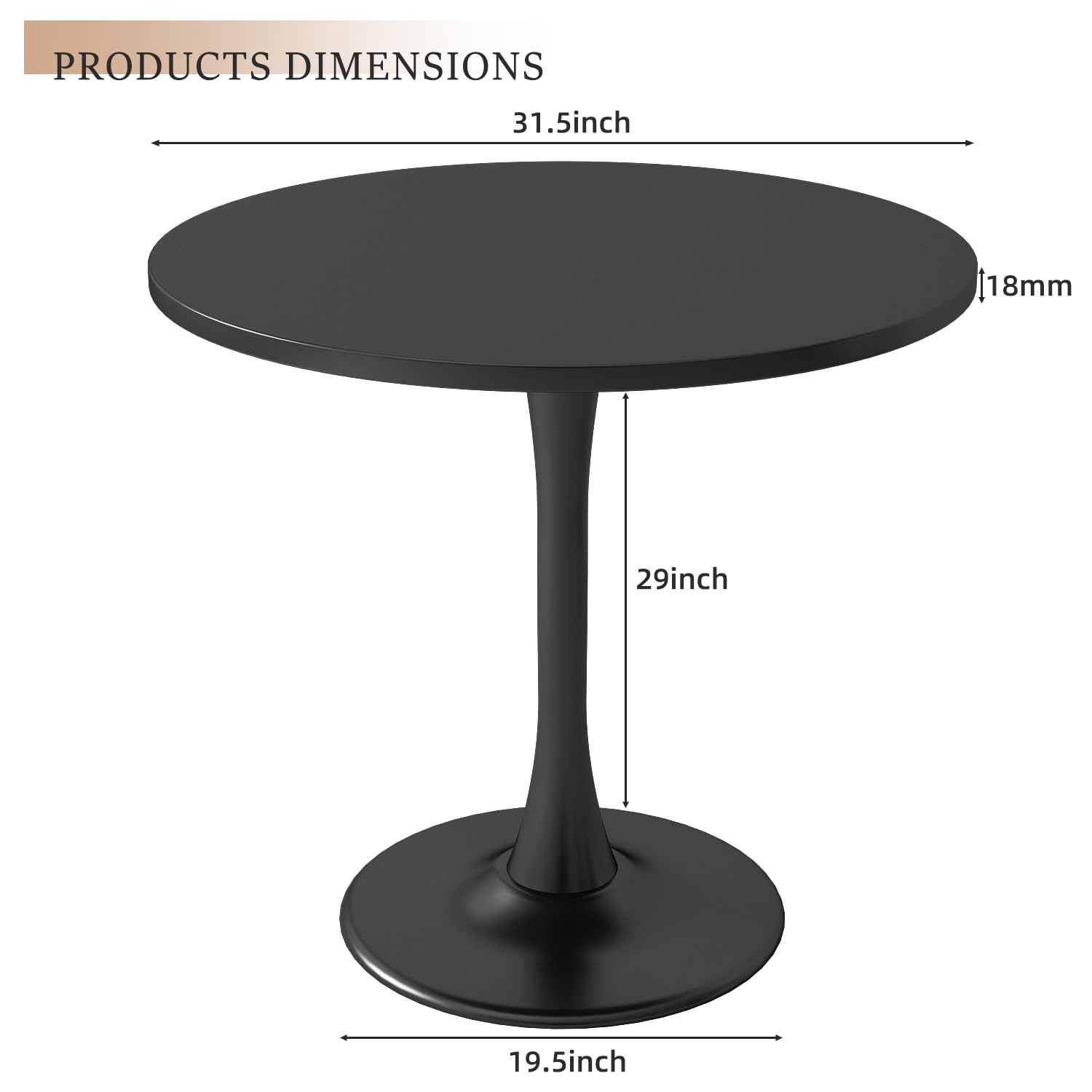 Kasinali Round Dining Table 31.5" Circle Tulip Table with Wood Thickened Tabletop & Sturdy Metal Pedestal Mid Century Modern Leisure Bistro Kitchen Tables 4 People Small Places Living Room Cafe,Black