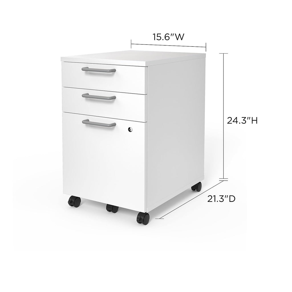 3-Drawer Vertical File Cabinet, Letter & Legal Size Documents, Lockable & Mobile, 21.3" D x 15.6" W x 24.3" H, White