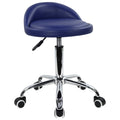 PU Leather Round Rolling Stool with Back Rest Height Adjustable Swivel Drafting Work SPA Task Chair with Wheels (Blue)